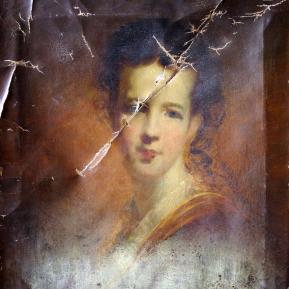 Restauration de peinture de chevalet huile sur toile - Portrait peintre anglais XIXème siècle - Avant restauration